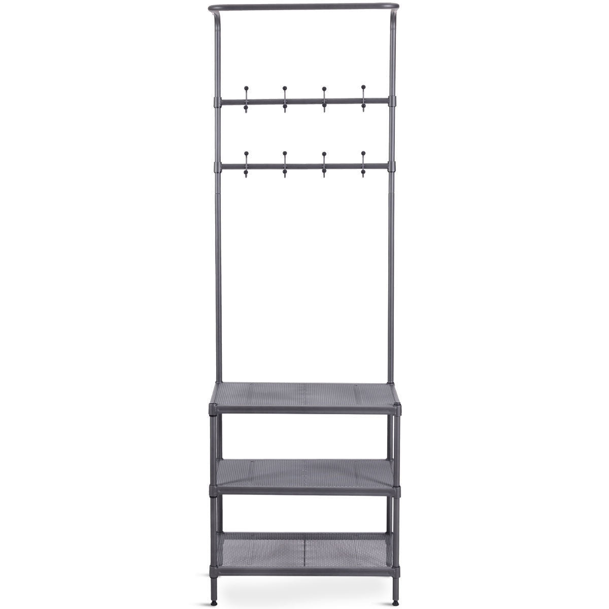3 Tiers Metal Storage Shelf 16 Hooks Hat Shoes RackÂ