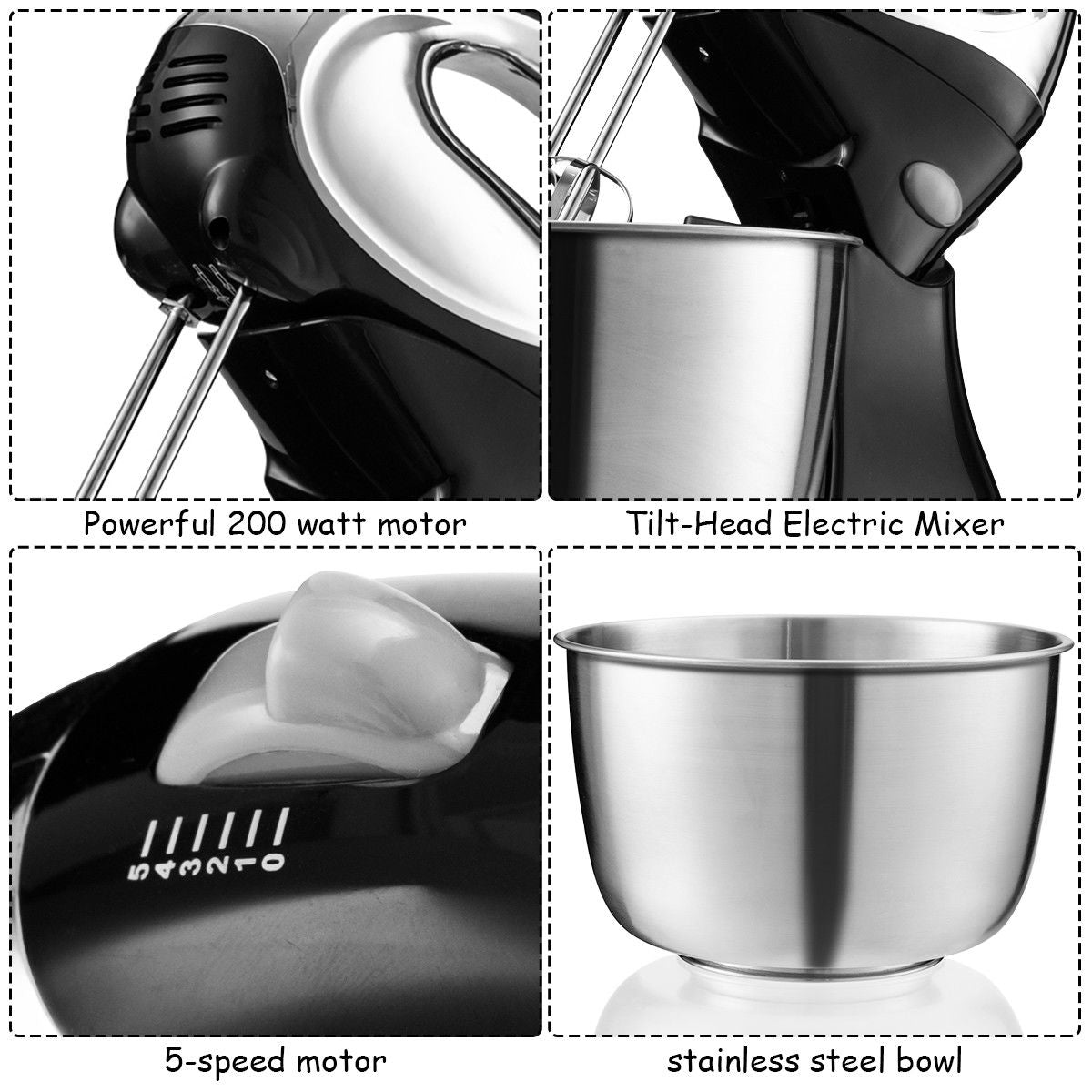 200W 5-Speed Stand Mixer with Dough Hooks BeatersÂ