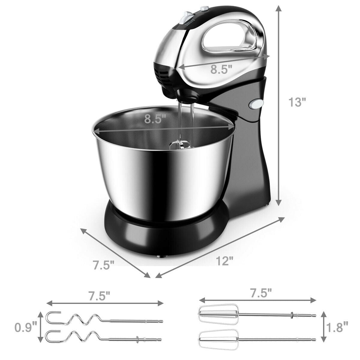 200W 5-Speed Stand Mixer with Dough Hooks BeatersÂ