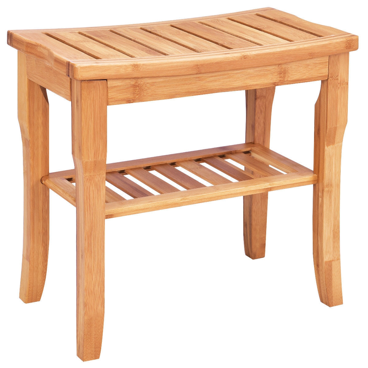 Bathroom Bamboo Shower Chair Bench with Storage ShelfÂ