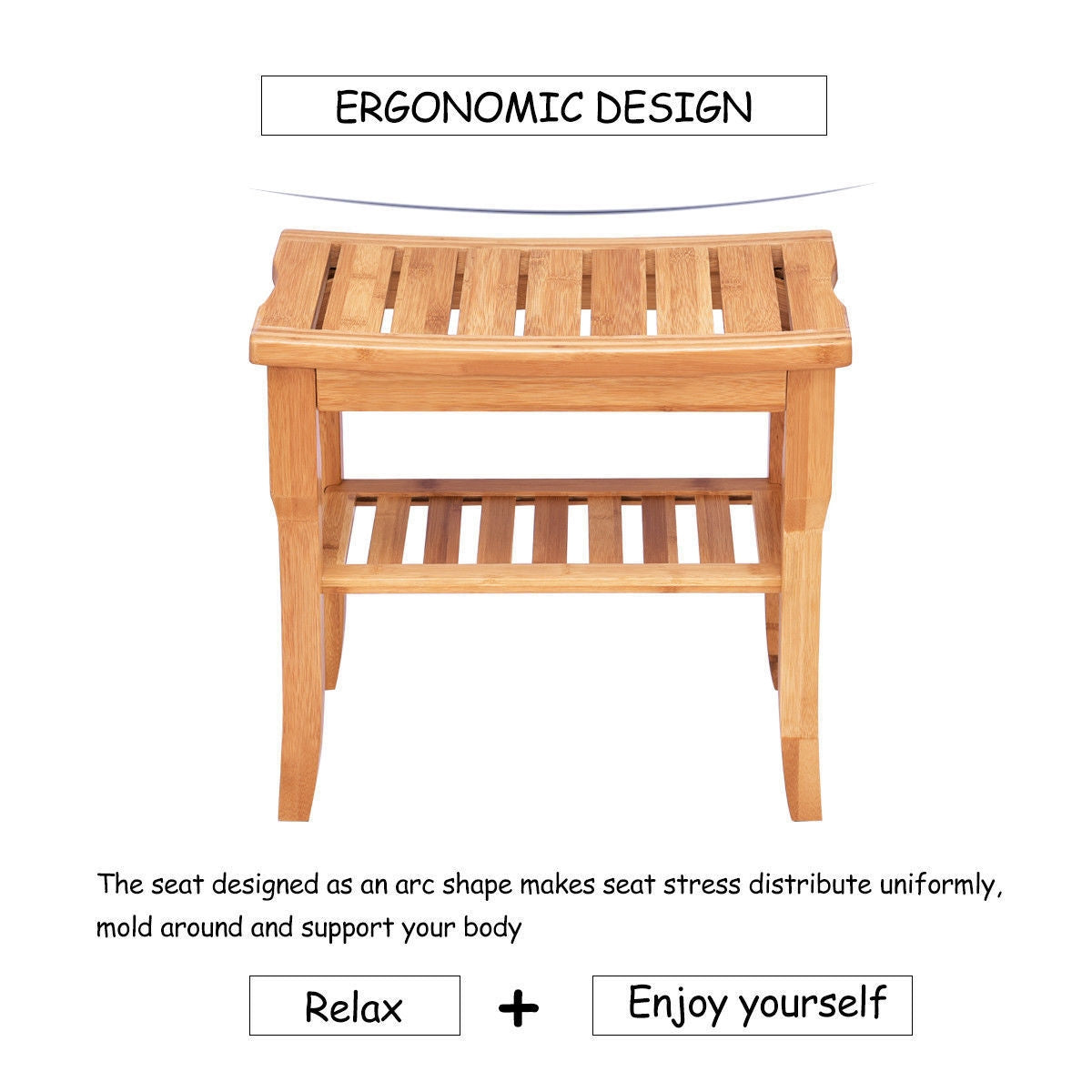 Bathroom Bamboo Shower Chair Bench with Storage ShelfÂ