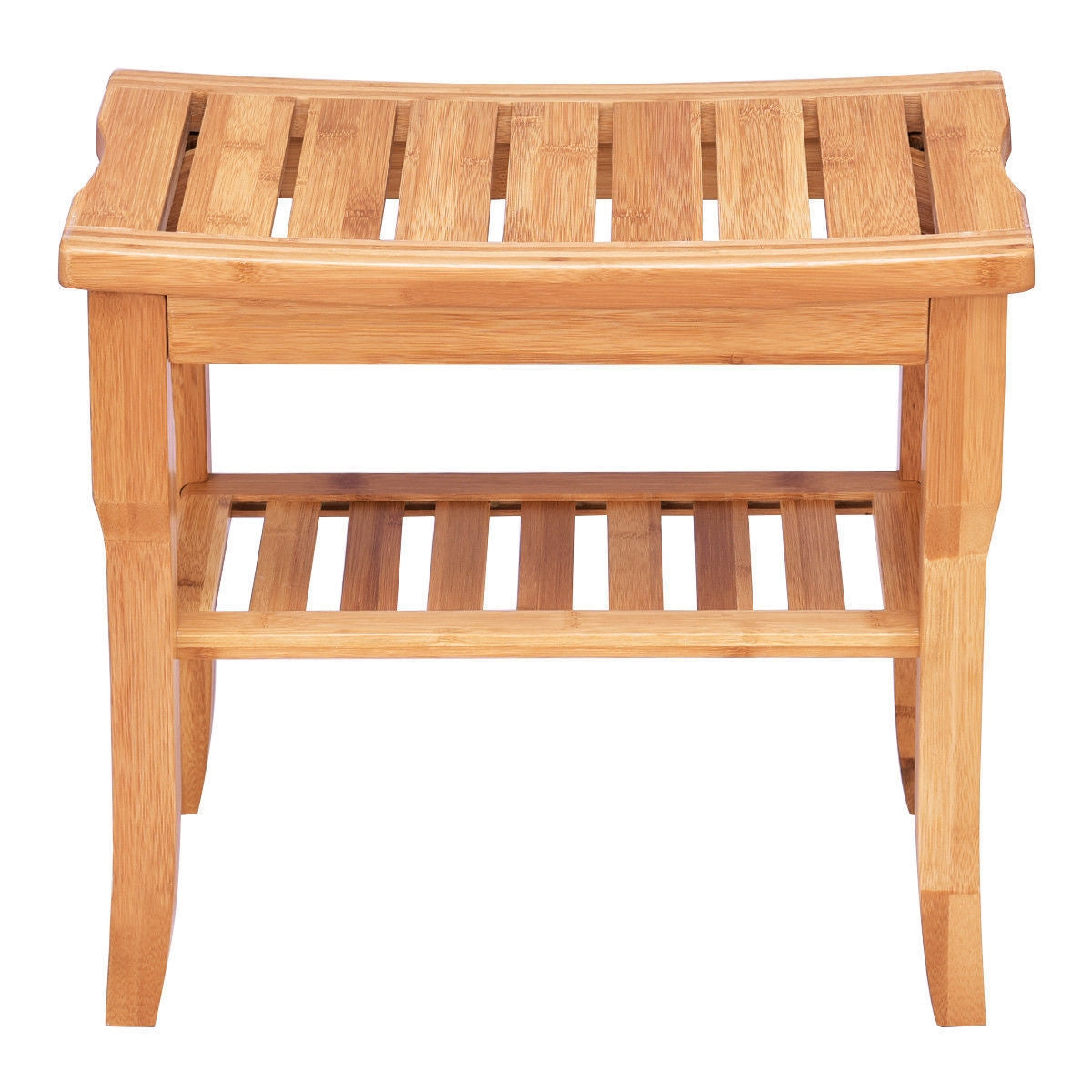 Bathroom Bamboo Shower Chair Bench with Storage ShelfÂ