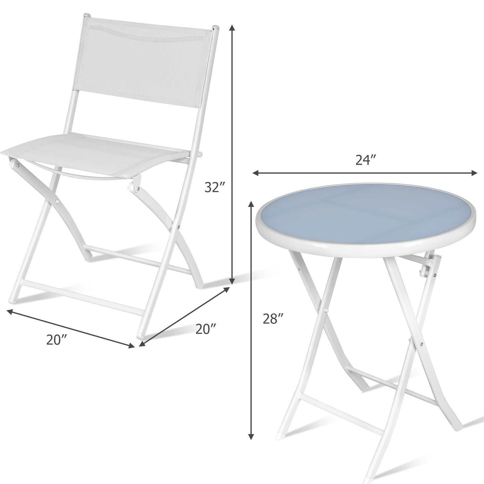 3 Pieces Patio Folding Bistro Set for Balcony or Outdoor Space-WhiteÂ