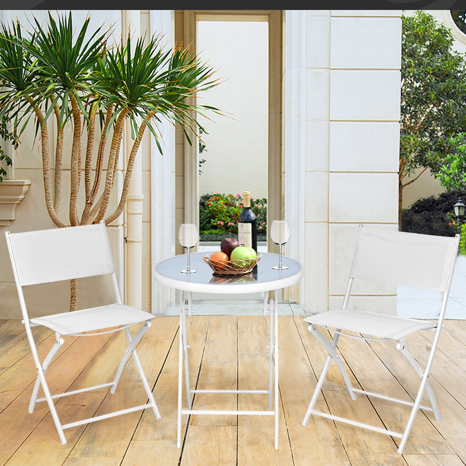 3 Pieces Patio Folding Bistro Set for Balcony or Outdoor Space-WhiteÂ