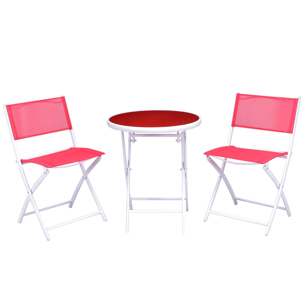 3 Pieces Patio Folding Bistro Set for Balcony or Outdoor Space-RedÂ