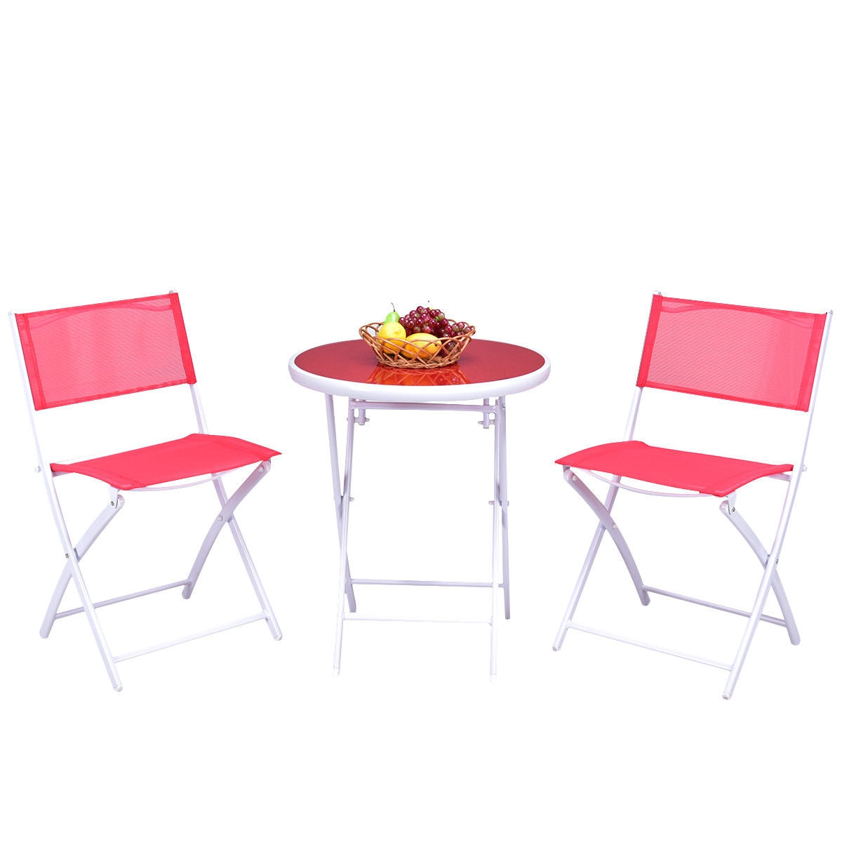 3 Pieces Patio Folding Bistro Set for Balcony or Outdoor Space-RedÂ