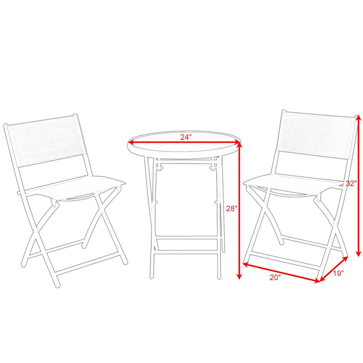 3 Pieces Patio Folding Bistro Set for Balcony or Outdoor Space-RedÂ