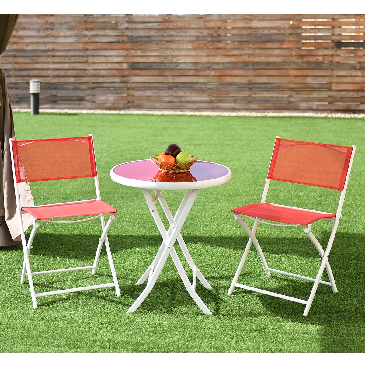 3 Pieces Patio Folding Bistro Set for Balcony or Outdoor Space-RedÂ