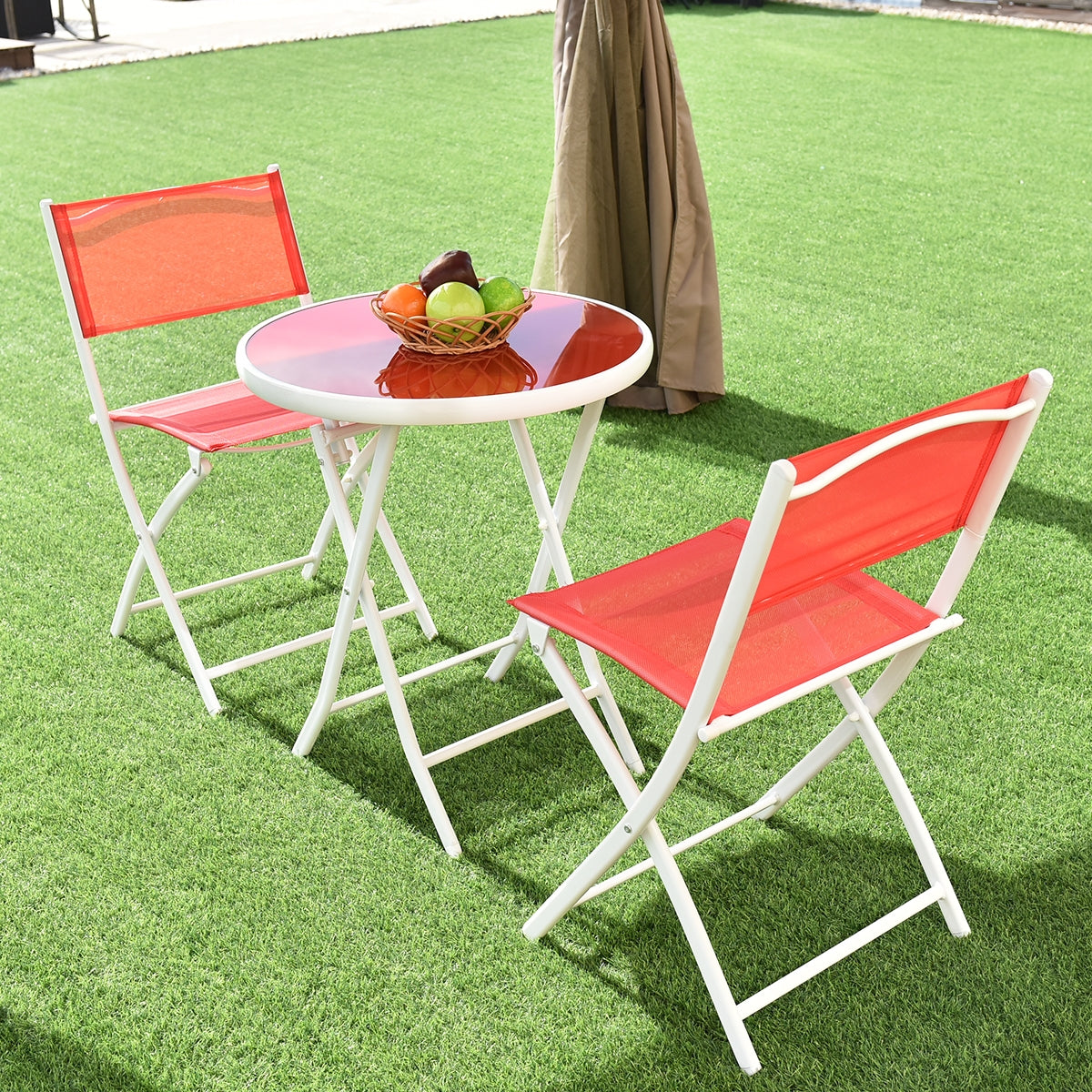 3 Pieces Patio Folding Bistro Set for Balcony or Outdoor Space-RedÂ