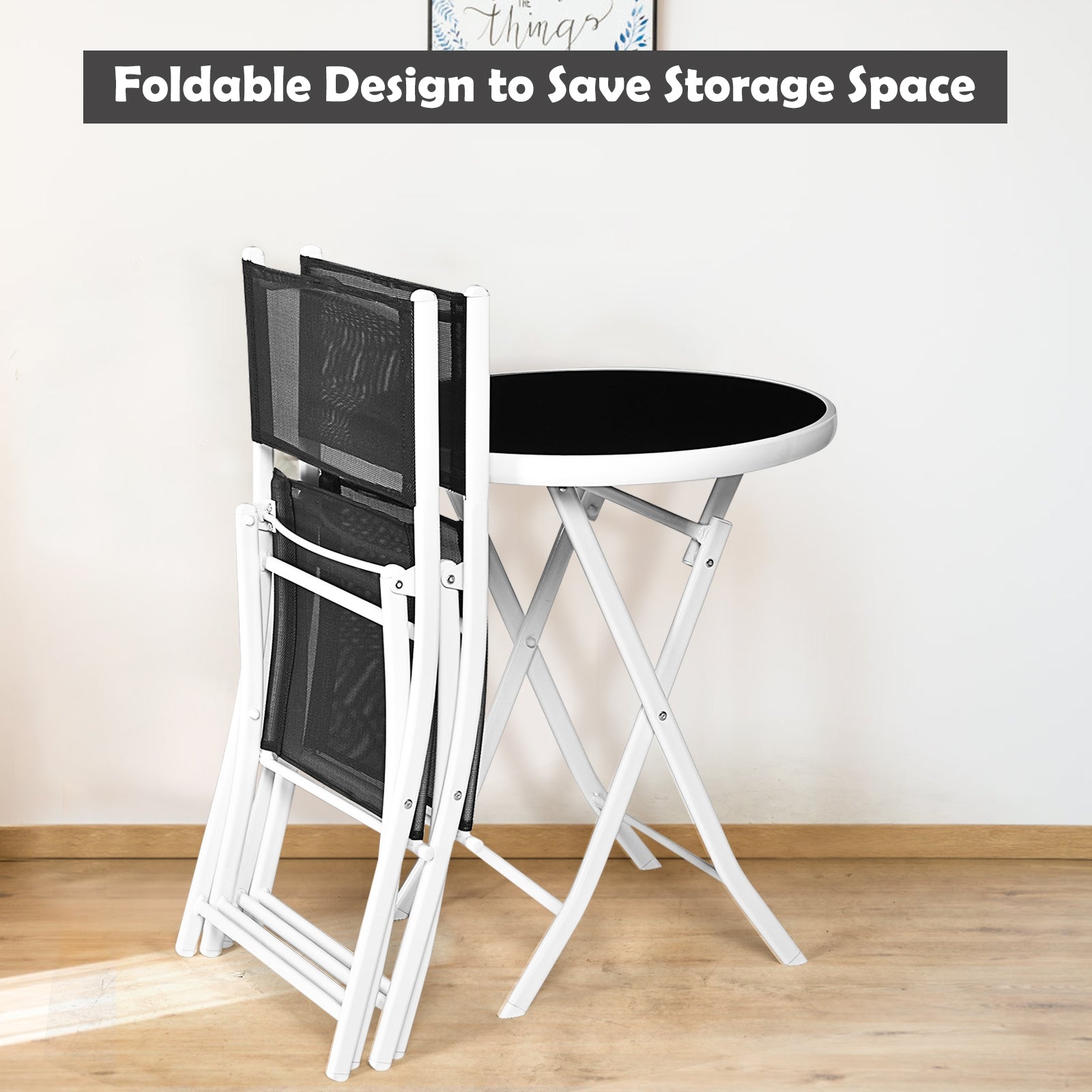 3 PCS Folding Bistro Table Chairs Set Garden Backyard Patio Furniture Black New-BlackÂ