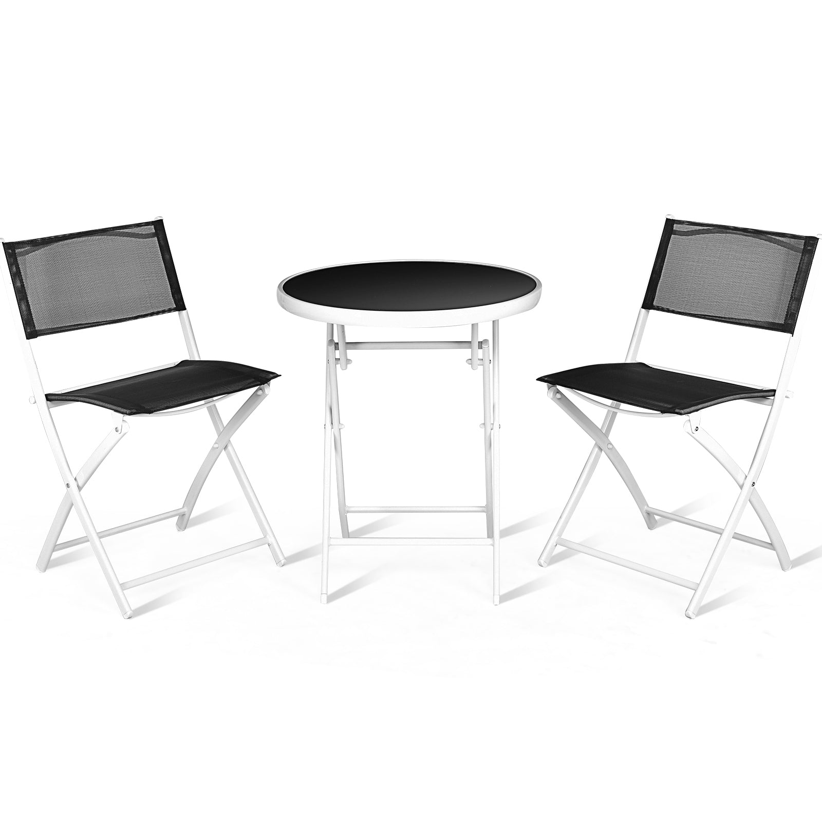 3 PCS Folding Bistro Table Chairs Set Garden Backyard Patio Furniture Black New-BlackÂ