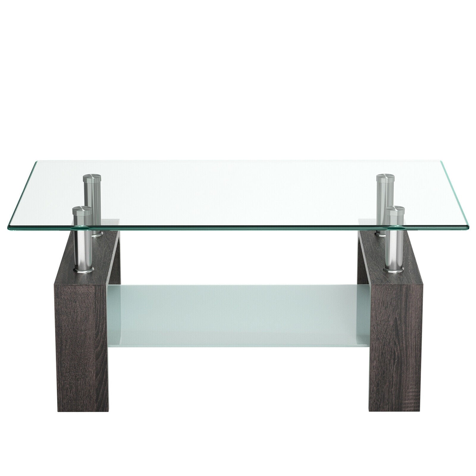Rectangular Tempered Glass Coffee Table with Shelf-BlackÂ