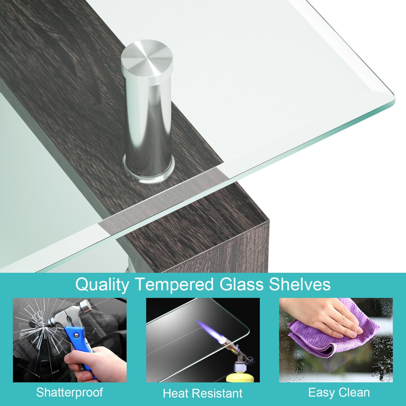 Rectangular Tempered Glass Coffee Table with Shelf-BlackÂ