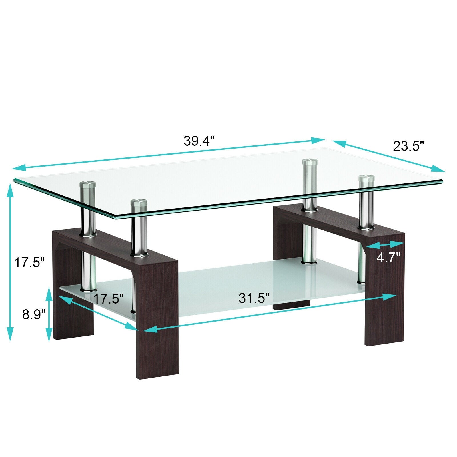 Rectangular Tempered Glass Coffee Table with Shelf-BlackÂ