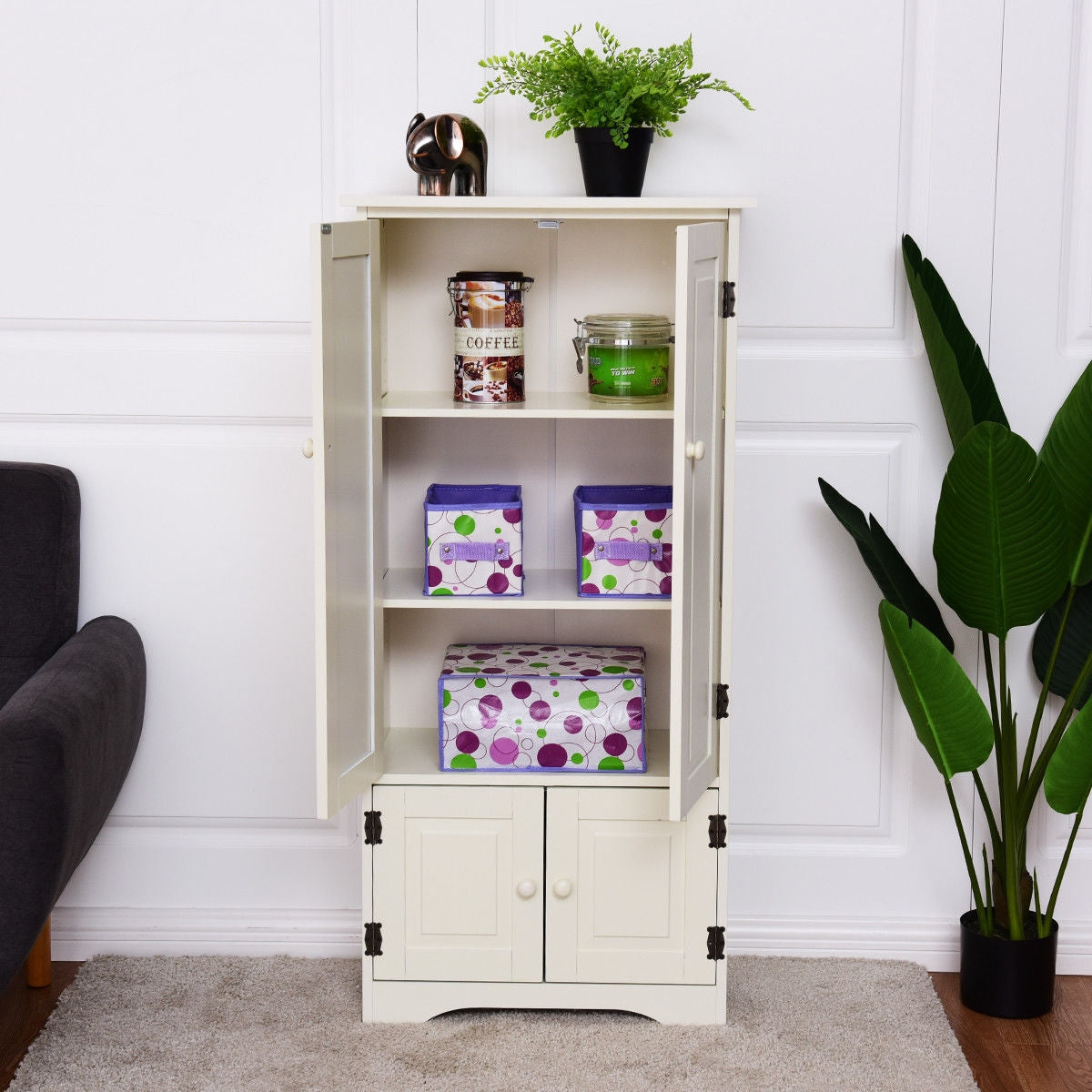 Accent Storage Cabinet Adjustable Shelves-WhiteÂ