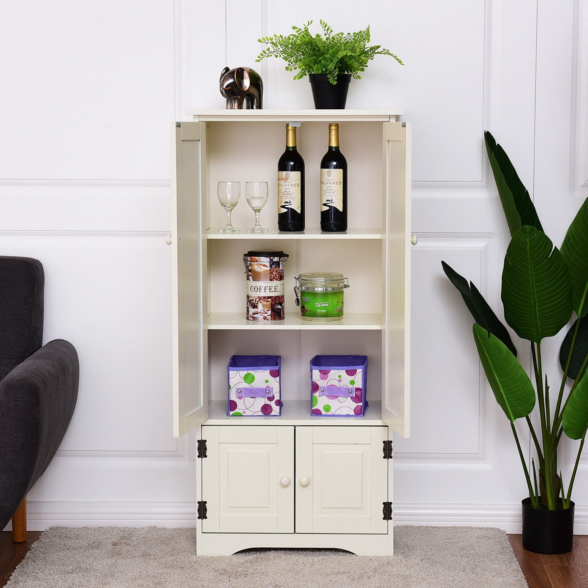 Accent Storage Cabinet Adjustable Shelves-WhiteÂ