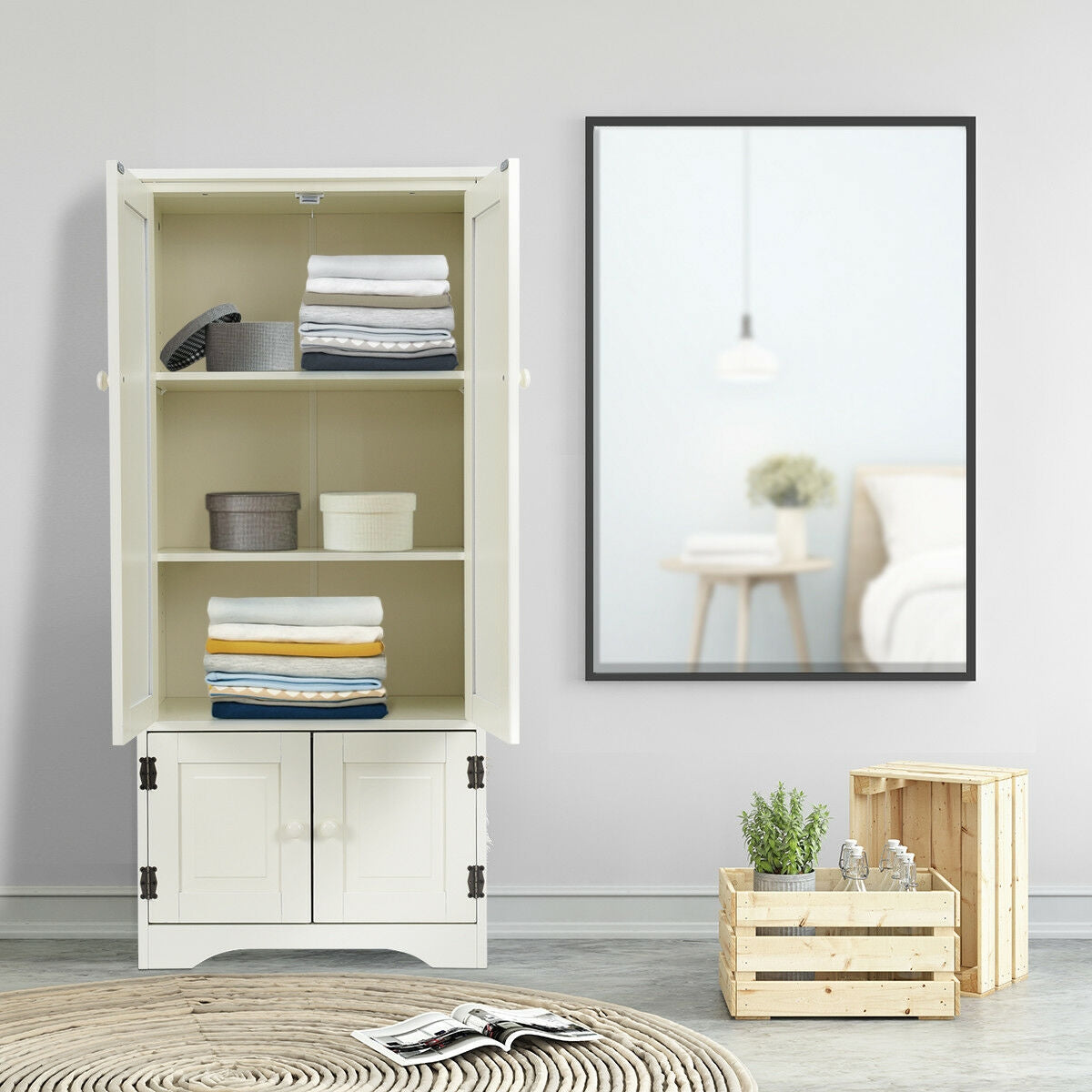 Accent Storage Cabinet Adjustable Shelves-WhiteÂ