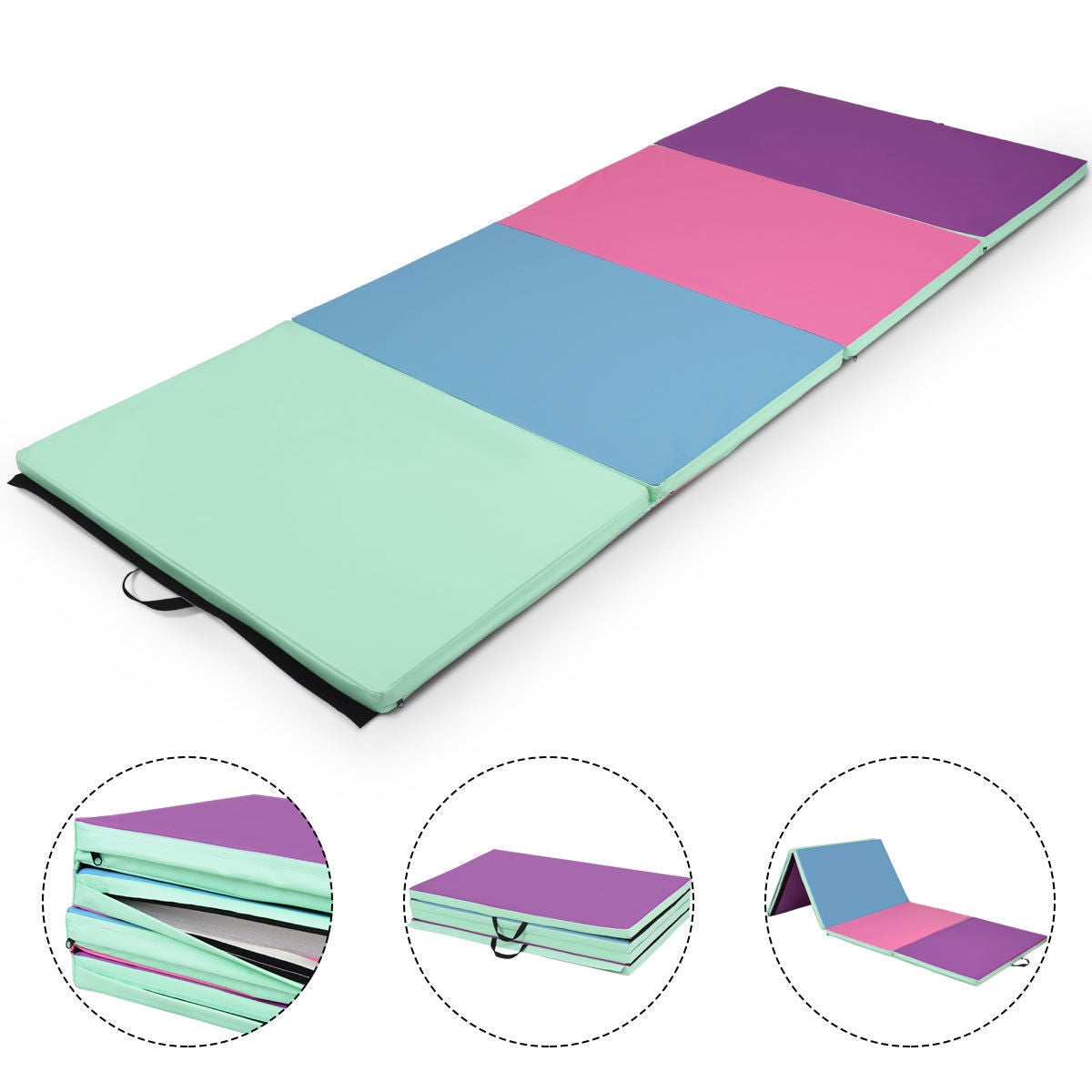 4 Feet x 10 Feet Thick Folding Panel Gymnastics Mat-MultiolorÂ