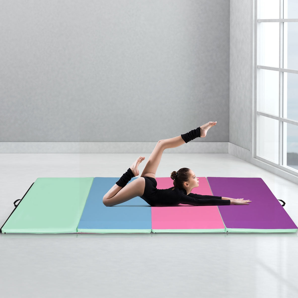 4 Feet x 10 Feet Thick Folding Panel Gymnastics Mat-MultiolorÂ