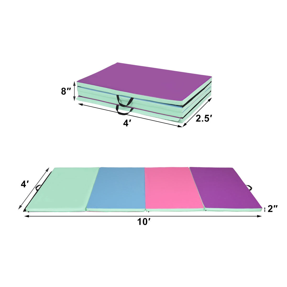 4 Feet x 10 Feet Thick Folding Panel Gymnastics Mat-MultiolorÂ