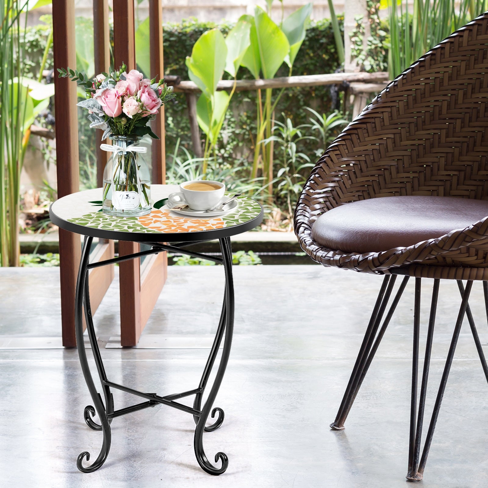 Outdoor Indoor Steel Accent Plant Stand Cobalt Table-YellowÂ
