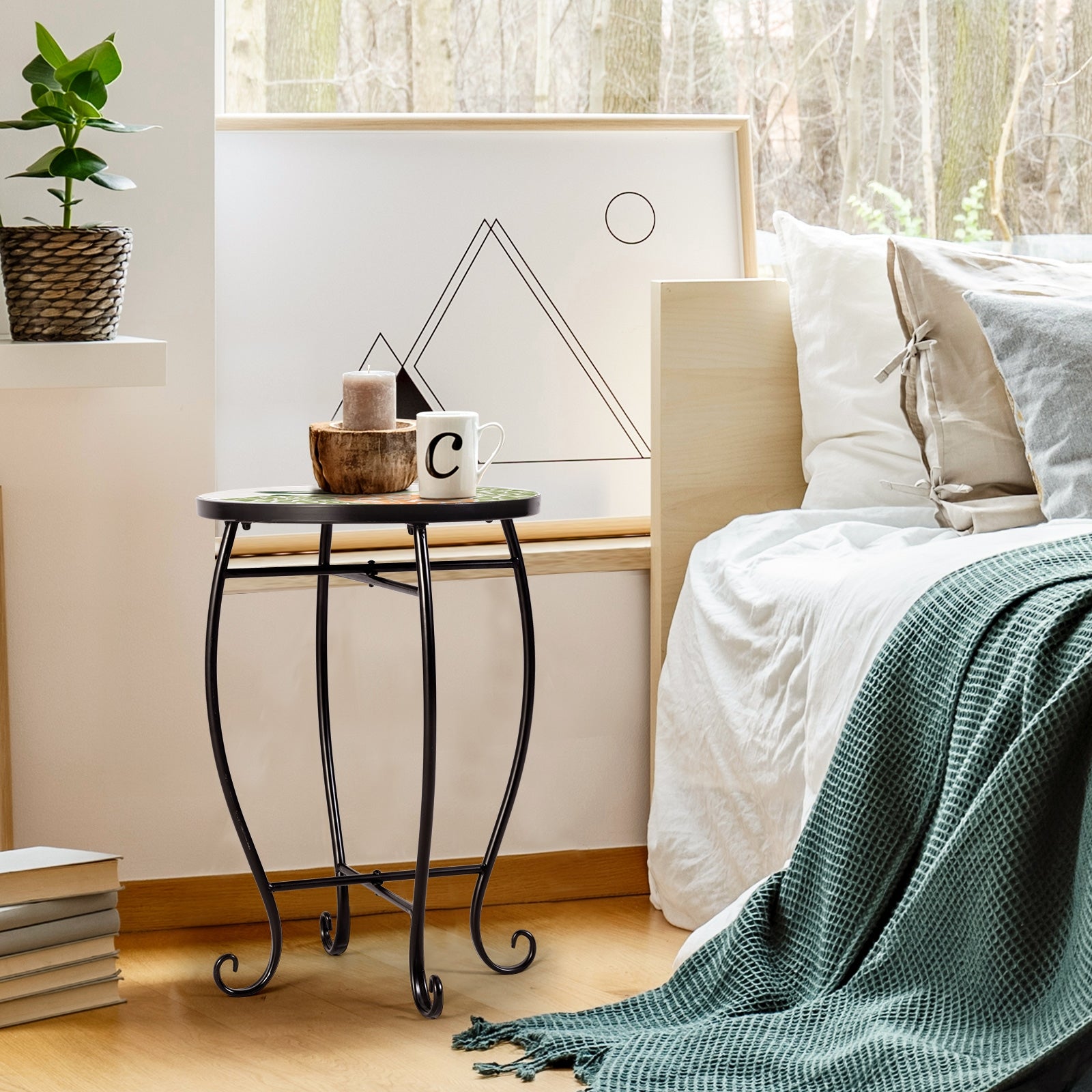 Outdoor Indoor Steel Accent Plant Stand Cobalt Table-YellowÂ