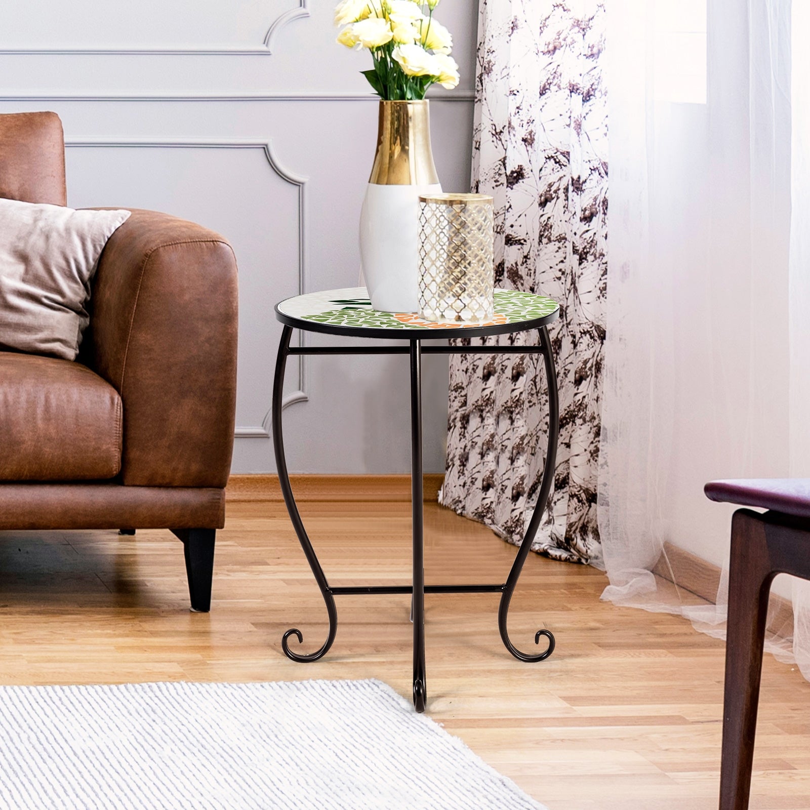 Outdoor Indoor Steel Accent Plant Stand Cobalt Table-YellowÂ