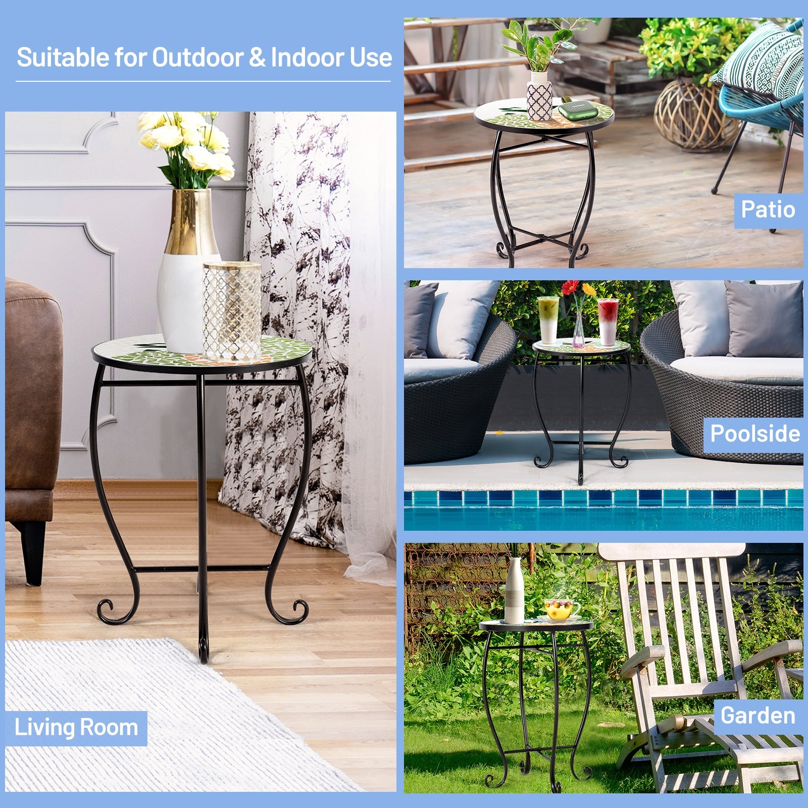 Outdoor Indoor Steel Accent Plant Stand Cobalt Table-YellowÂ