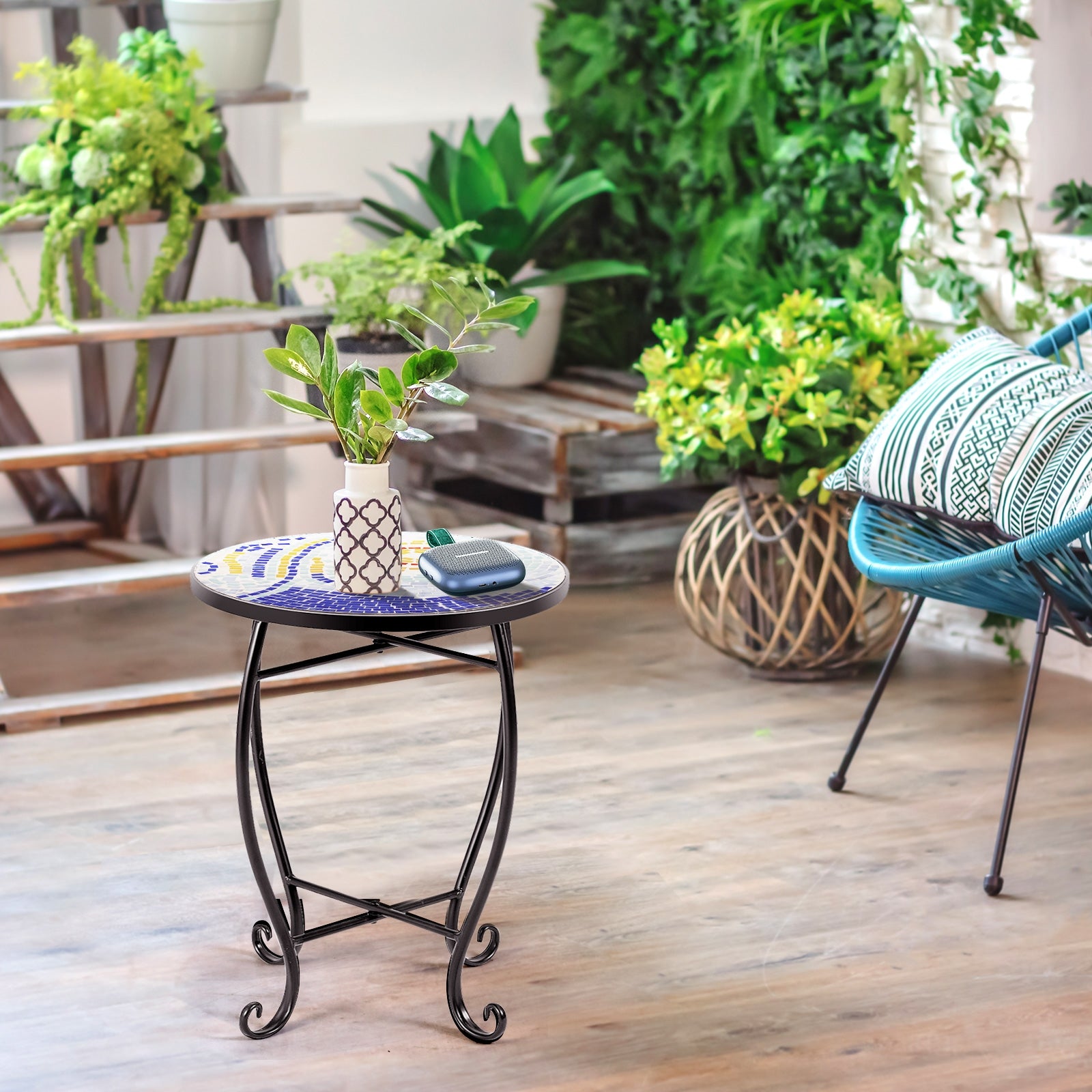 Outdoor Indoor Steel Accent Plant Stand Cobalt Table-NavyÂ
