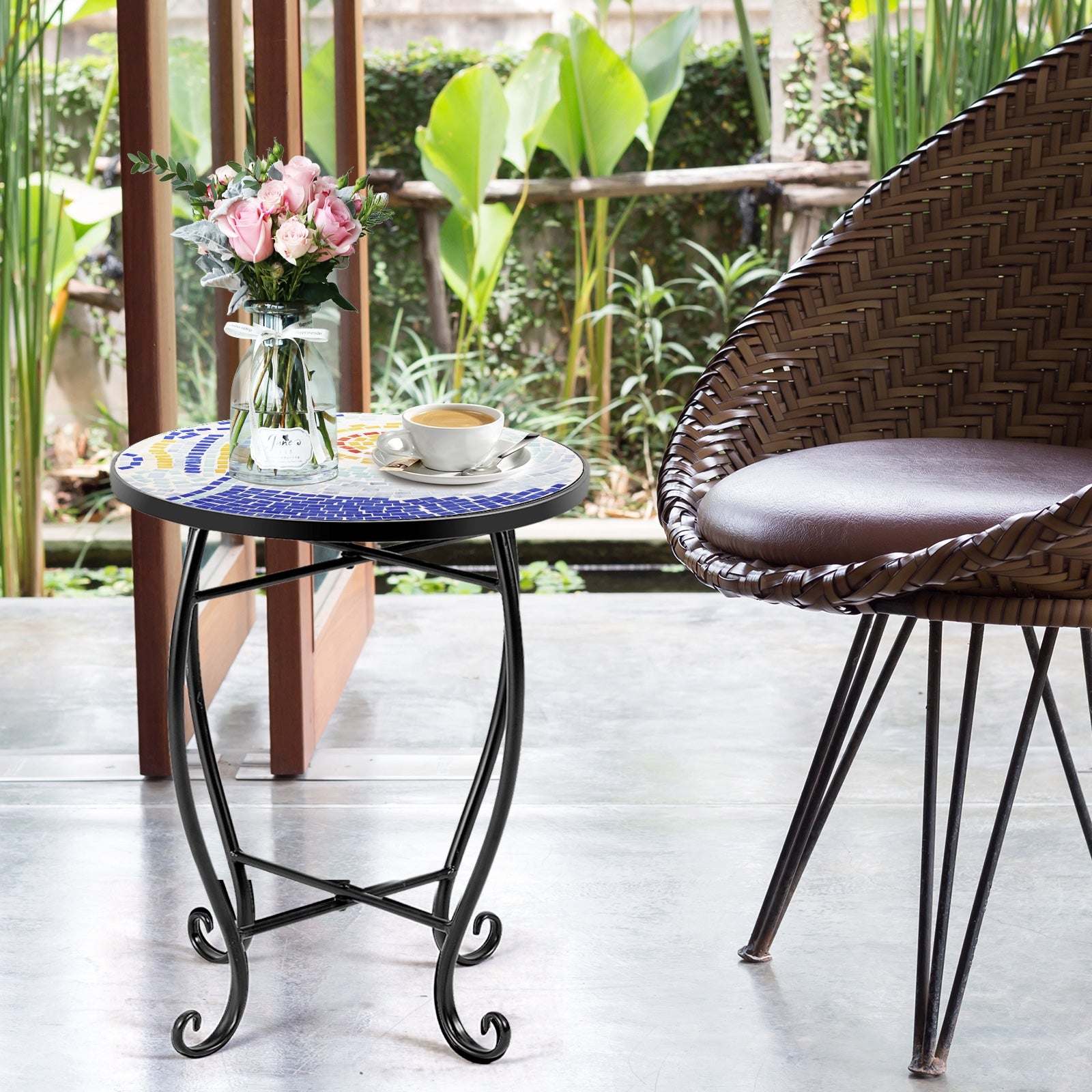 Outdoor Indoor Steel Accent Plant Stand Cobalt Table-NavyÂ