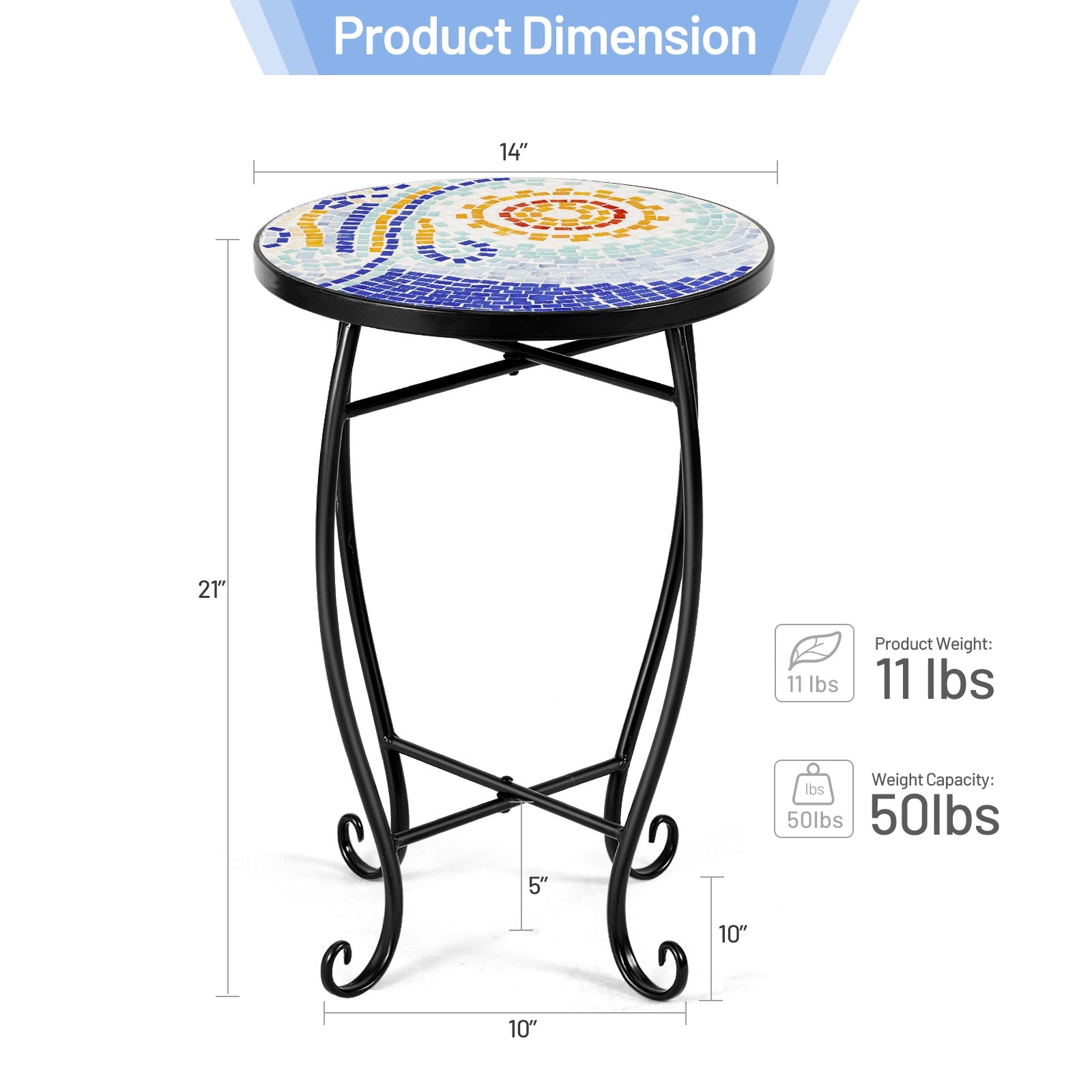 Outdoor Indoor Steel Accent Plant Stand Cobalt Table-NavyÂ