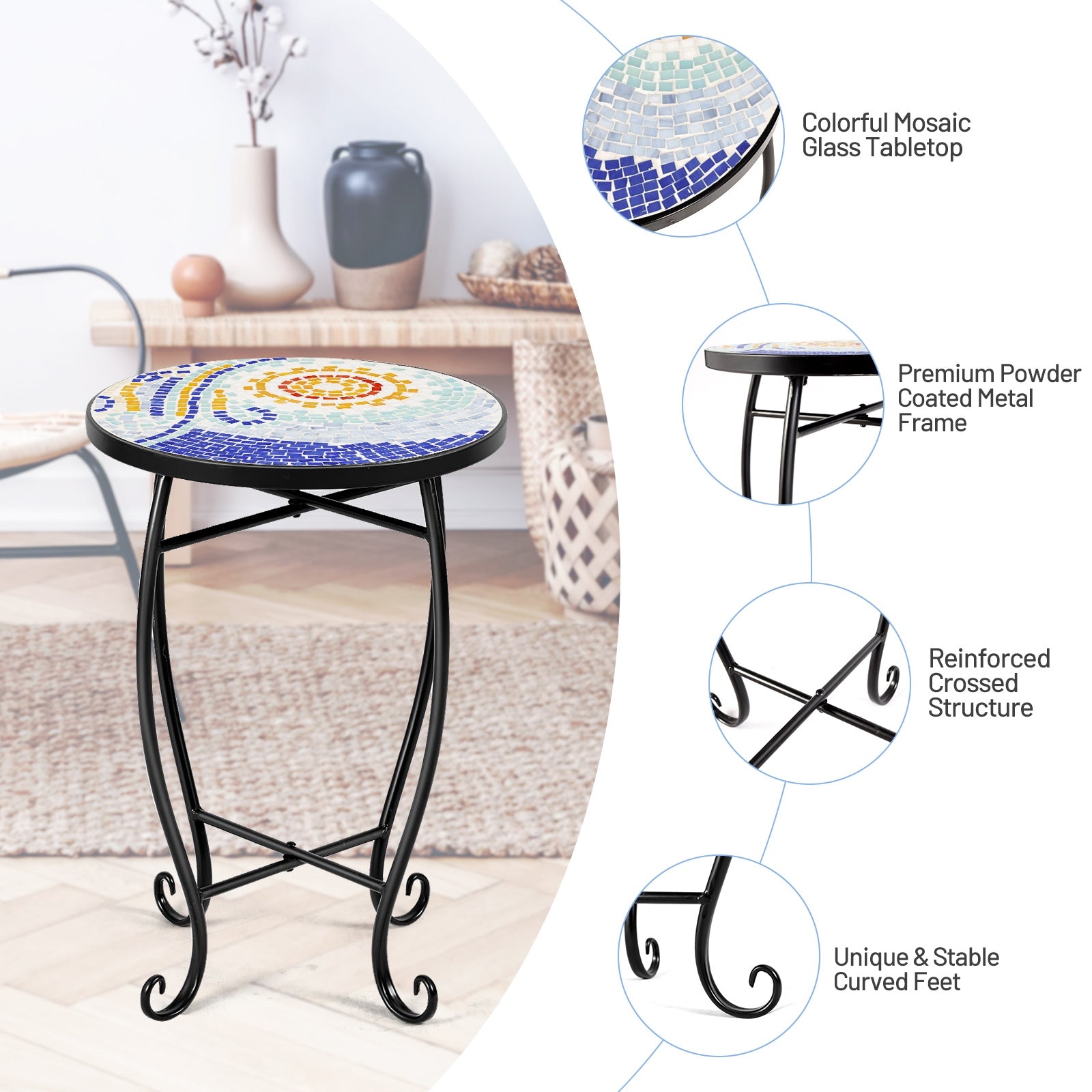 Outdoor Indoor Steel Accent Plant Stand Cobalt Table-NavyÂ