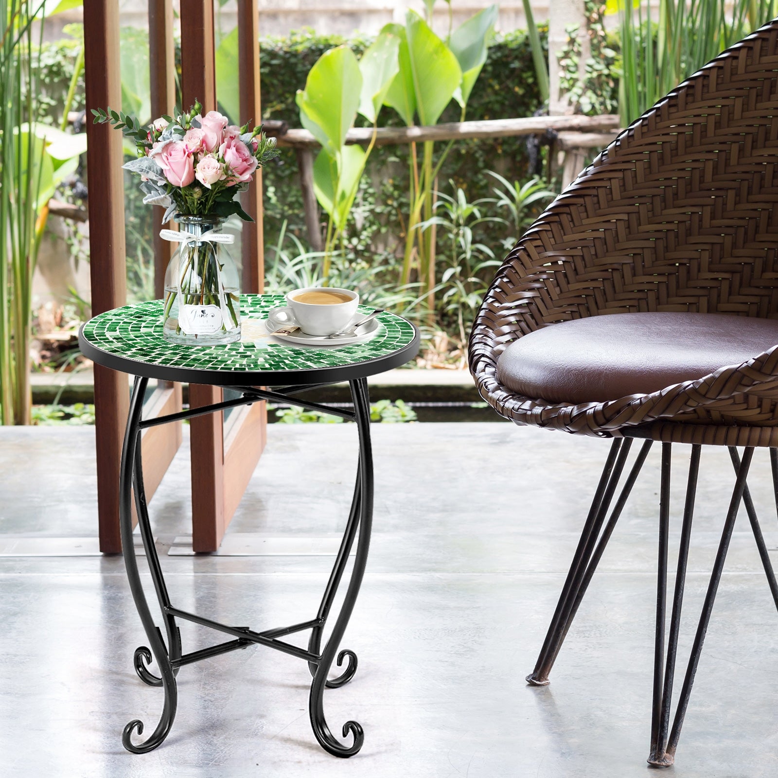 Outdoor Indoor Steel Accent Plant Stand Cobalt Table-GreenÂ