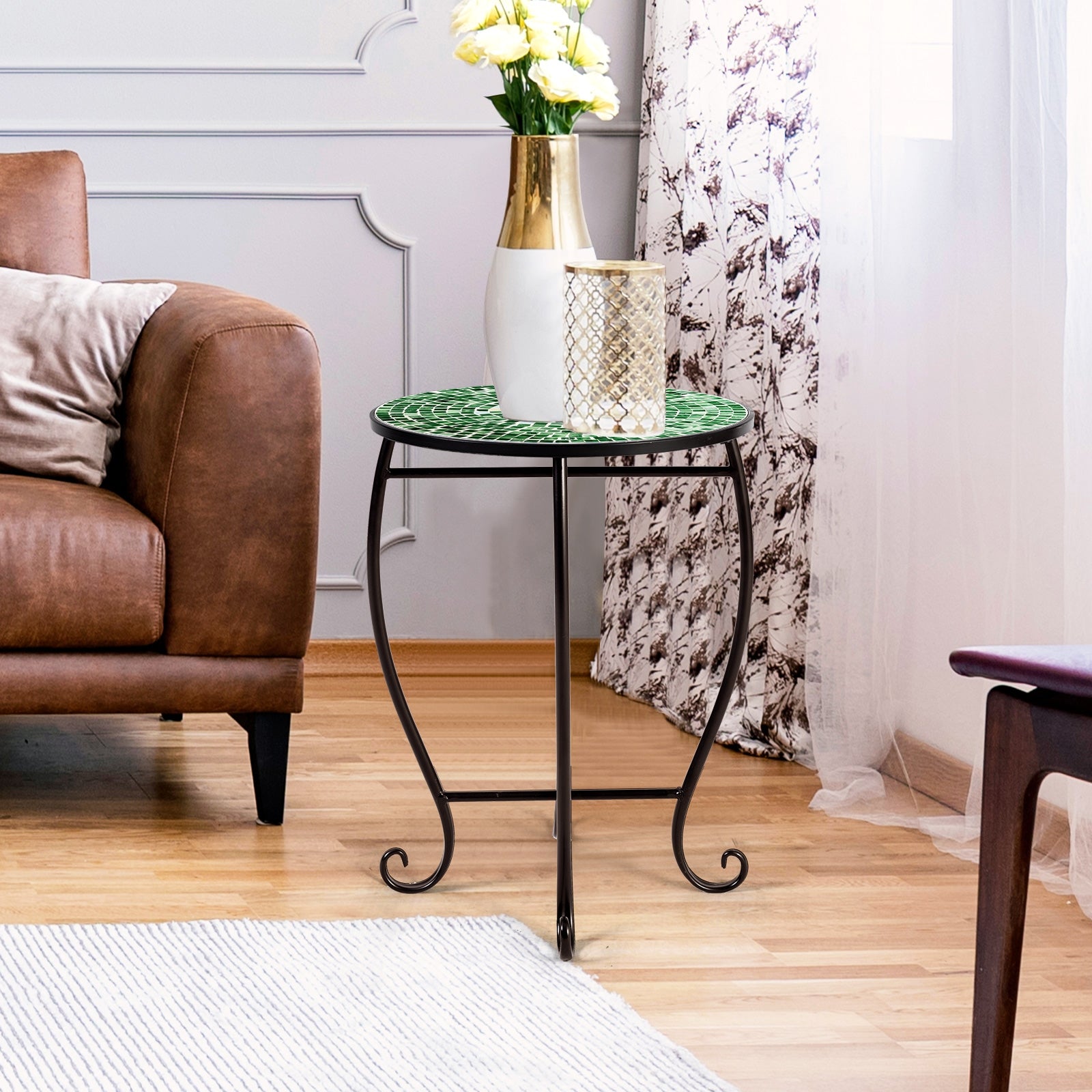 Outdoor Indoor Steel Accent Plant Stand Cobalt Table-GreenÂ