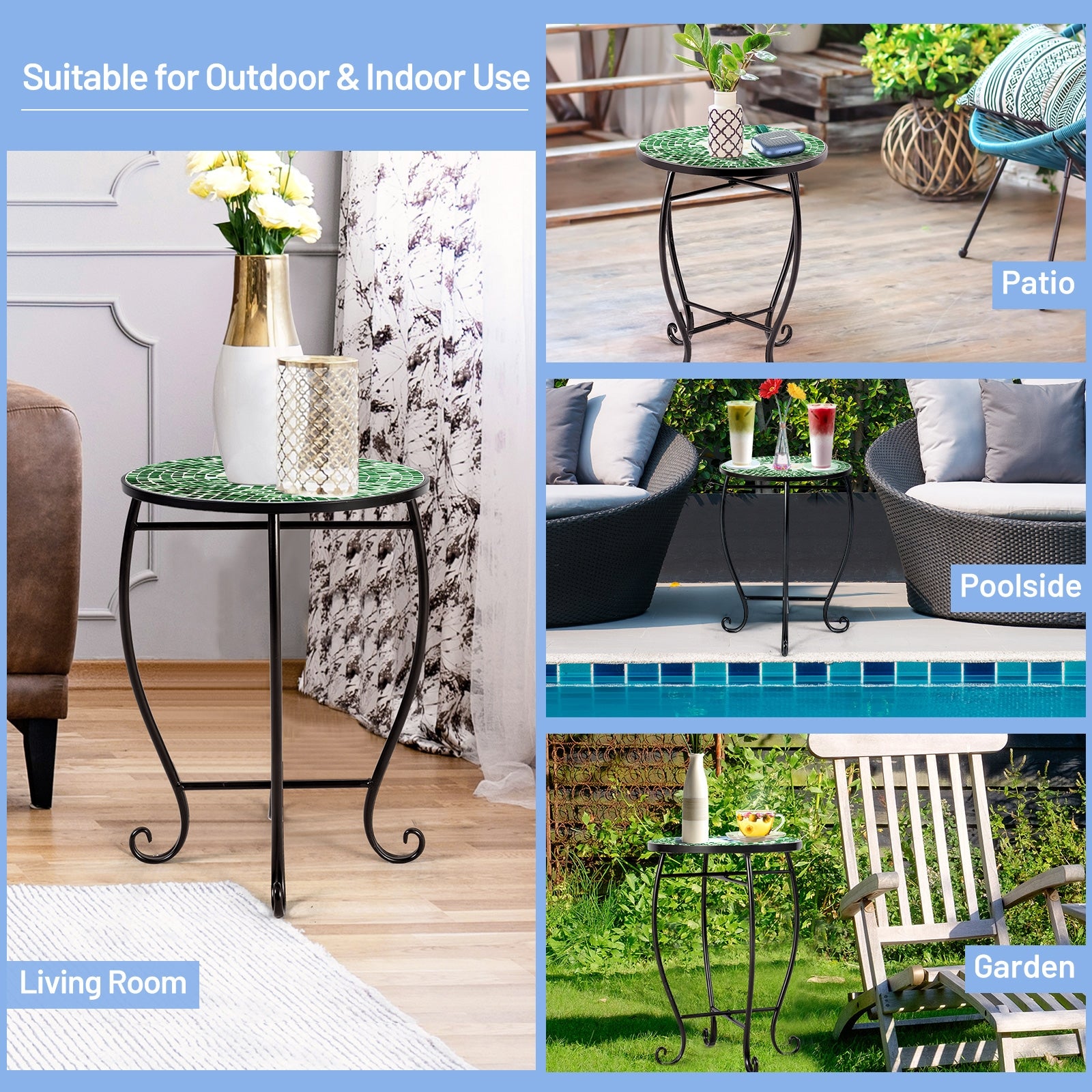 Outdoor Indoor Steel Accent Plant Stand Cobalt Table-GreenÂ