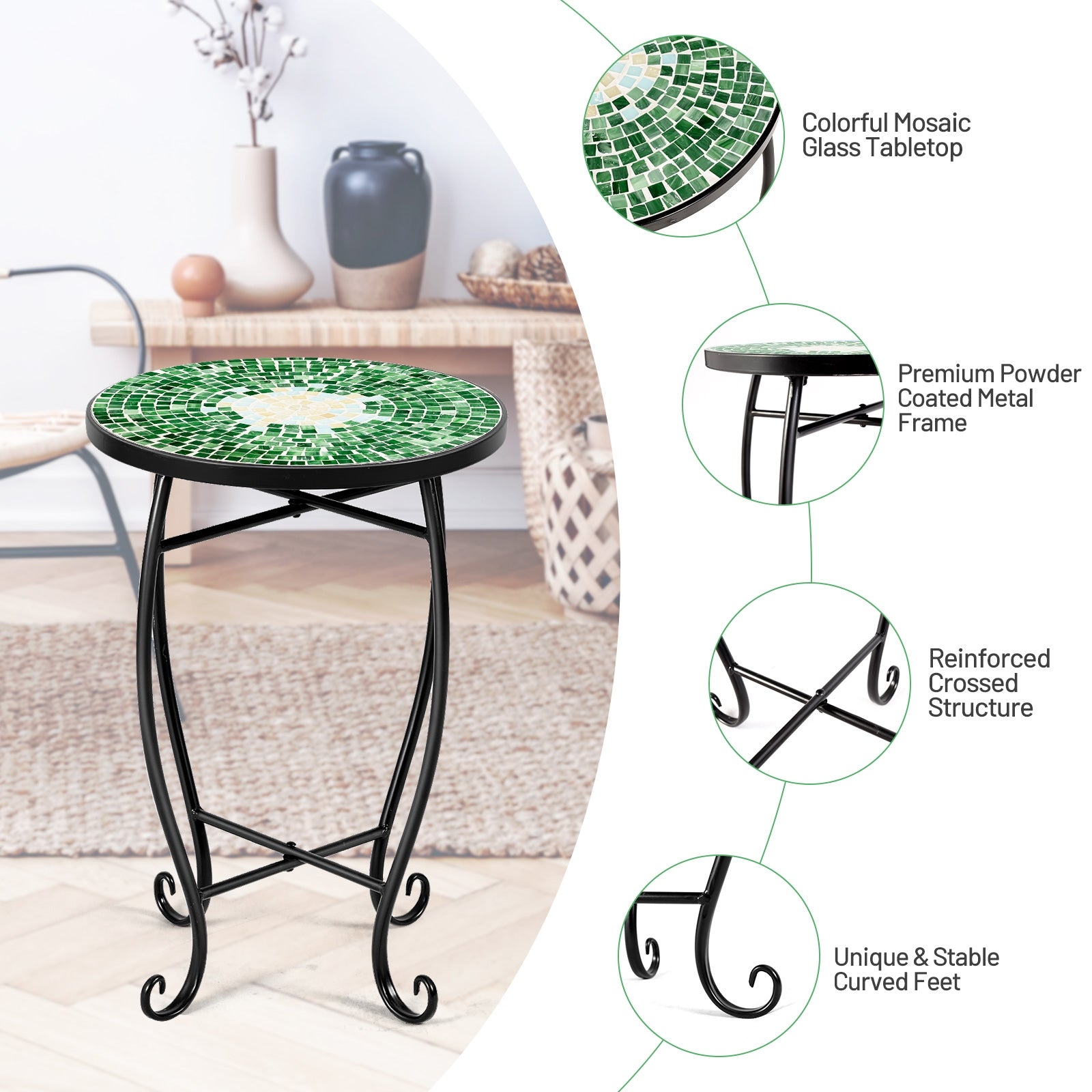 Outdoor Indoor Steel Accent Plant Stand Cobalt Table-GreenÂ