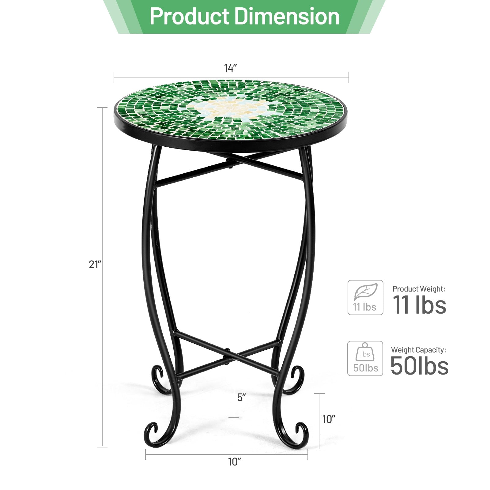 Outdoor Indoor Steel Accent Plant Stand Cobalt Table-GreenÂ