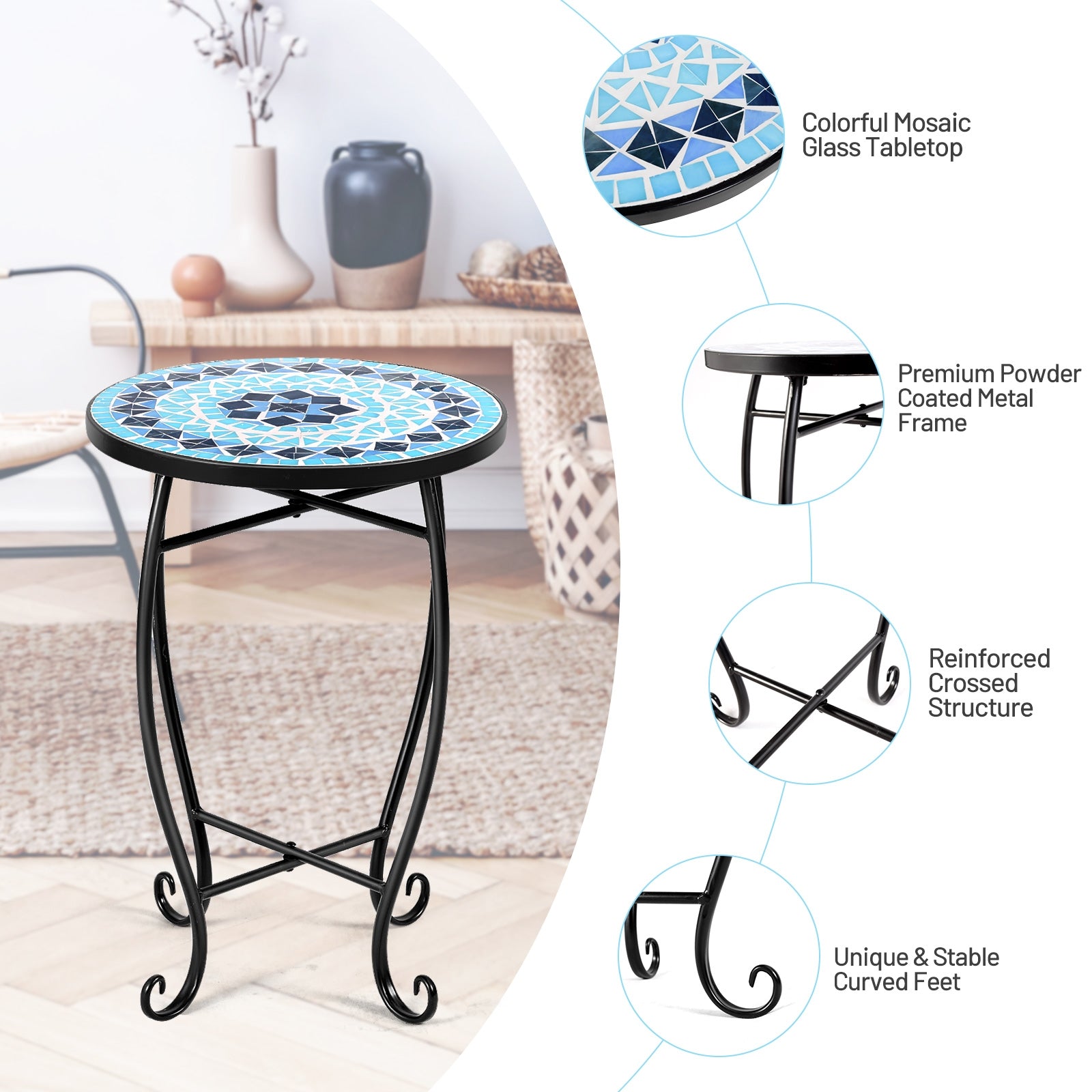 Outdoor Indoor Steel Accent Plant Stand Cobalt Table-BlueÂ