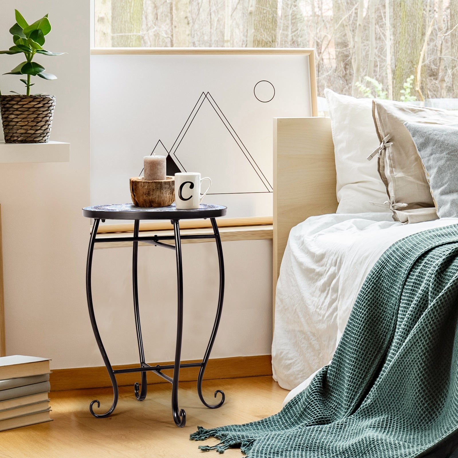 Outdoor Indoor Steel Accent Plant Stand Cobalt Table-BlueÂ