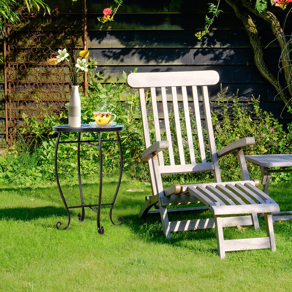 Outdoor Indoor Steel Accent Plant Stand Cobalt Table-BlueÂ