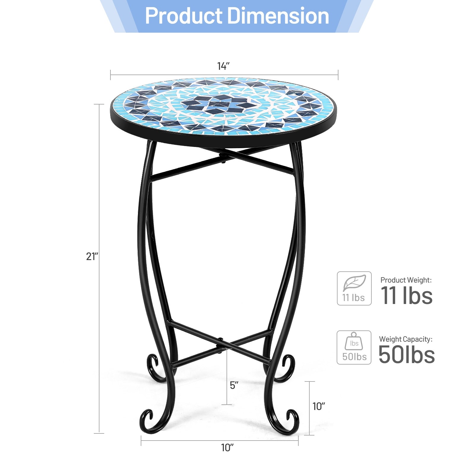 Outdoor Indoor Steel Accent Plant Stand Cobalt Table-BlueÂ