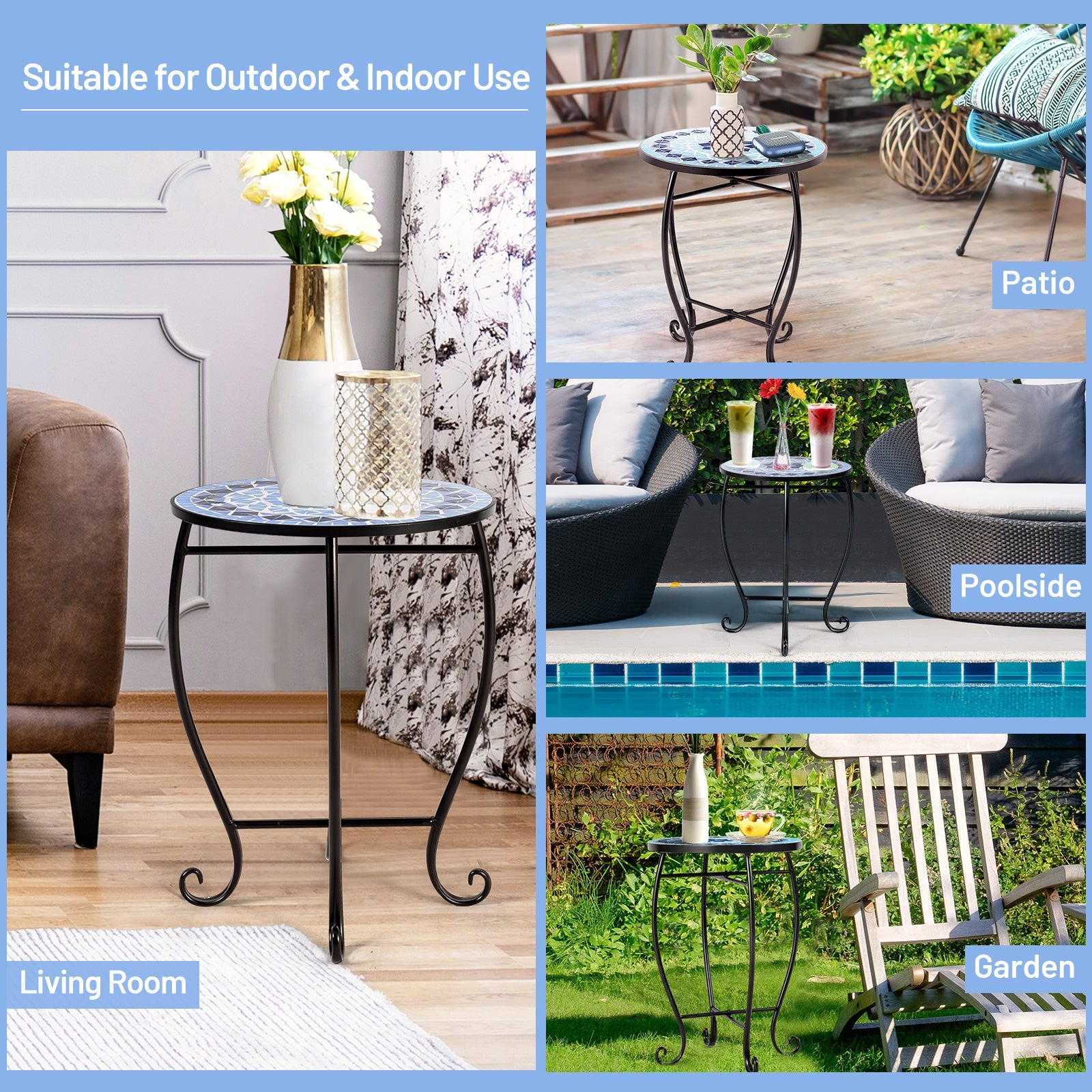 Outdoor Indoor Steel Accent Plant Stand Cobalt Table-BlueÂ