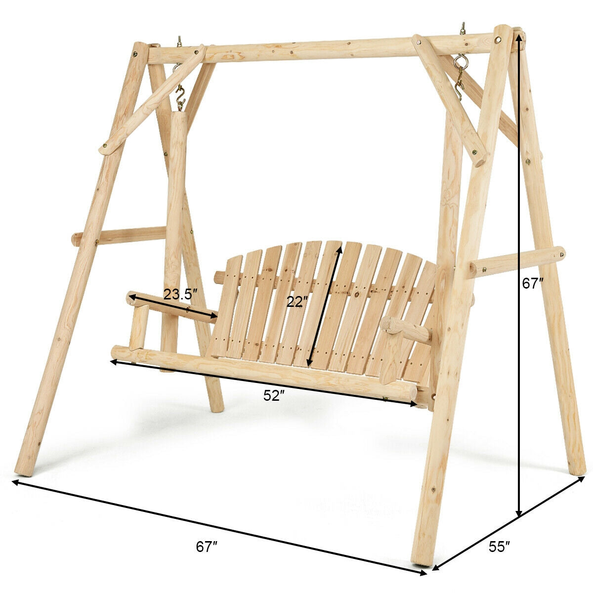 Outdoor Wooden Porch Bench Swing Chair with Rustic Curved BackÂ