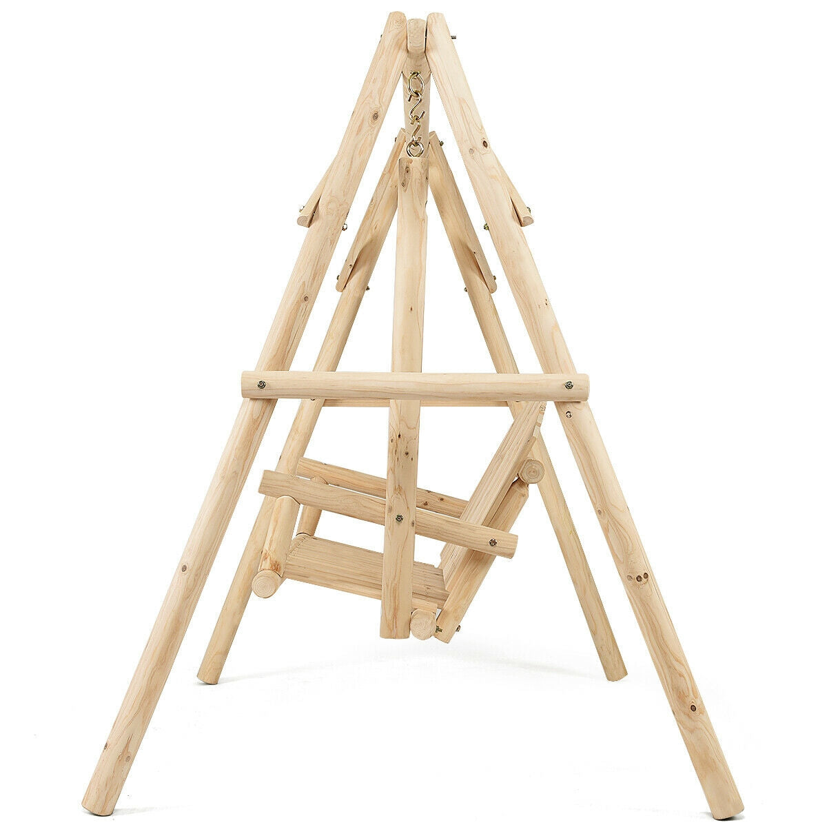 Outdoor Wooden Porch Bench Swing Chair with Rustic Curved BackÂ