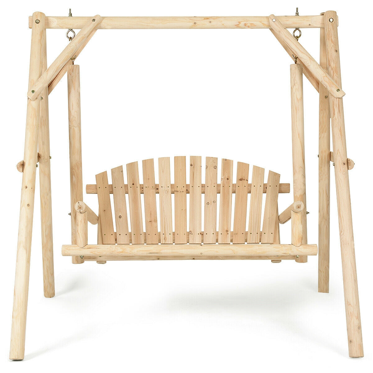 Outdoor Wooden Porch Bench Swing Chair with Rustic Curved BackÂ