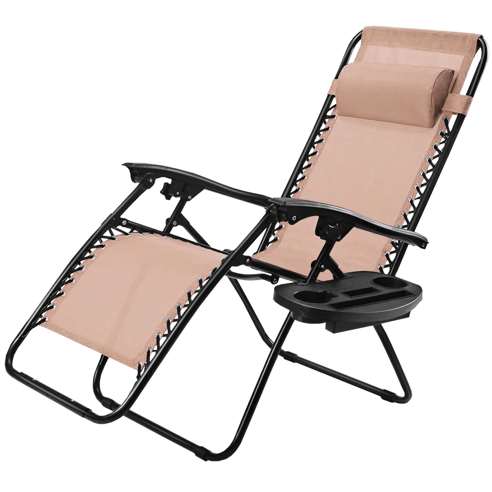 Outdoor Folding Zero Gravity Reclining Lounge Chair with Utility Tray-BeigeÂ