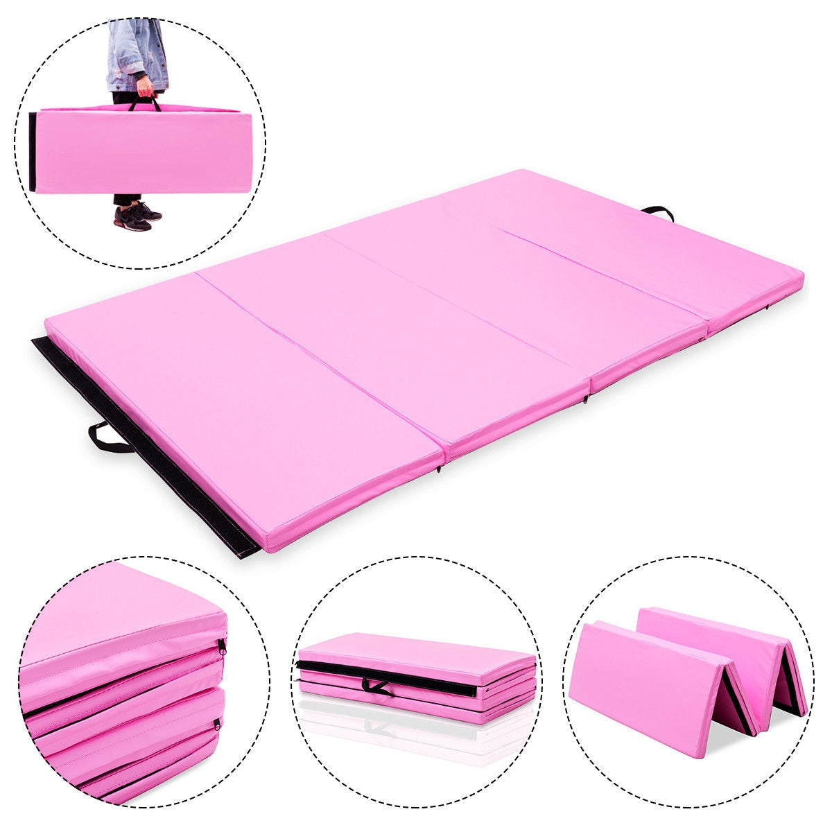 4' x 6' x 2" PU Thick Folding Panel Exercise Gymnastics Mat-PinkÂ