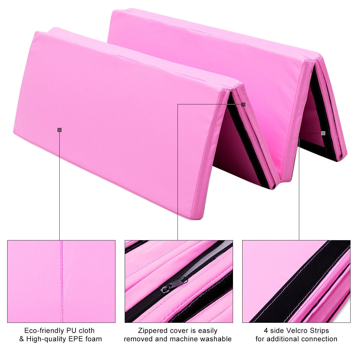 4' x 6' x 2" PU Thick Folding Panel Exercise Gymnastics Mat-PinkÂ