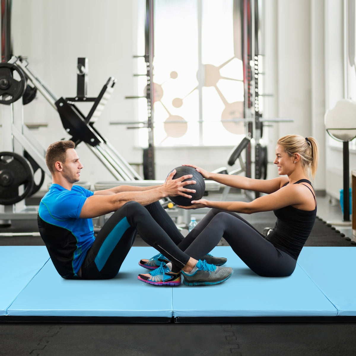 4 Feet x 10 Feet Thick Folding Panel Gymnastics Mat-Light BlueÂ