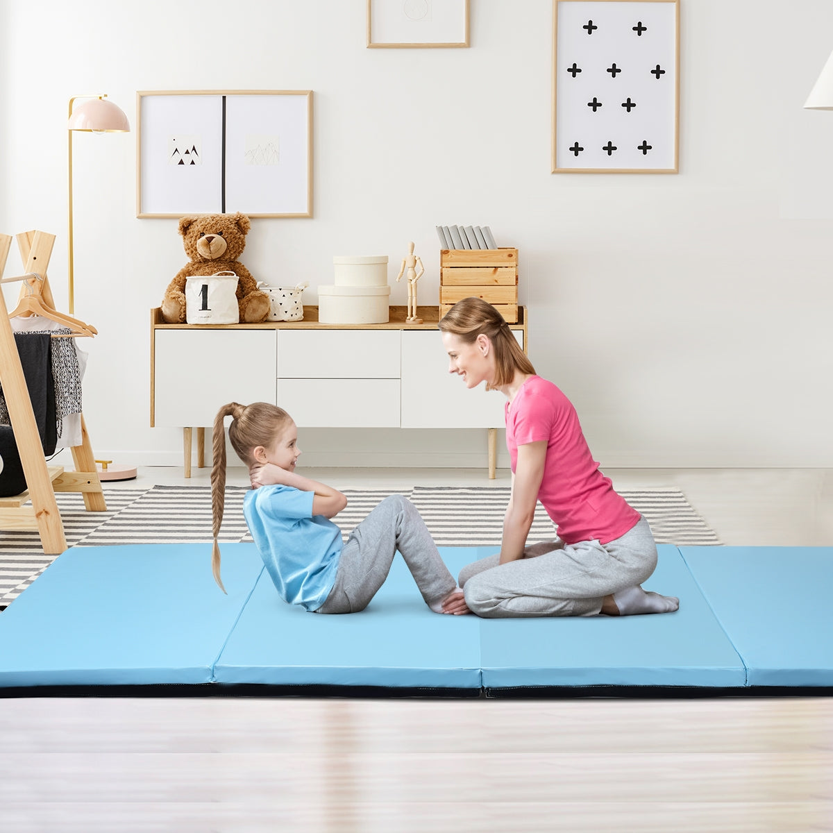 4 Feet x 10 Feet Thick Folding Panel Gymnastics Mat-Light BlueÂ